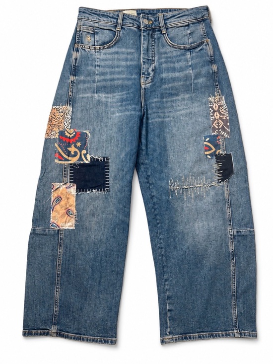 Pilcro Denim - PILCRO Patchwork Wide Leg Jeans Size 28 Boho Artisan Distressed Denim